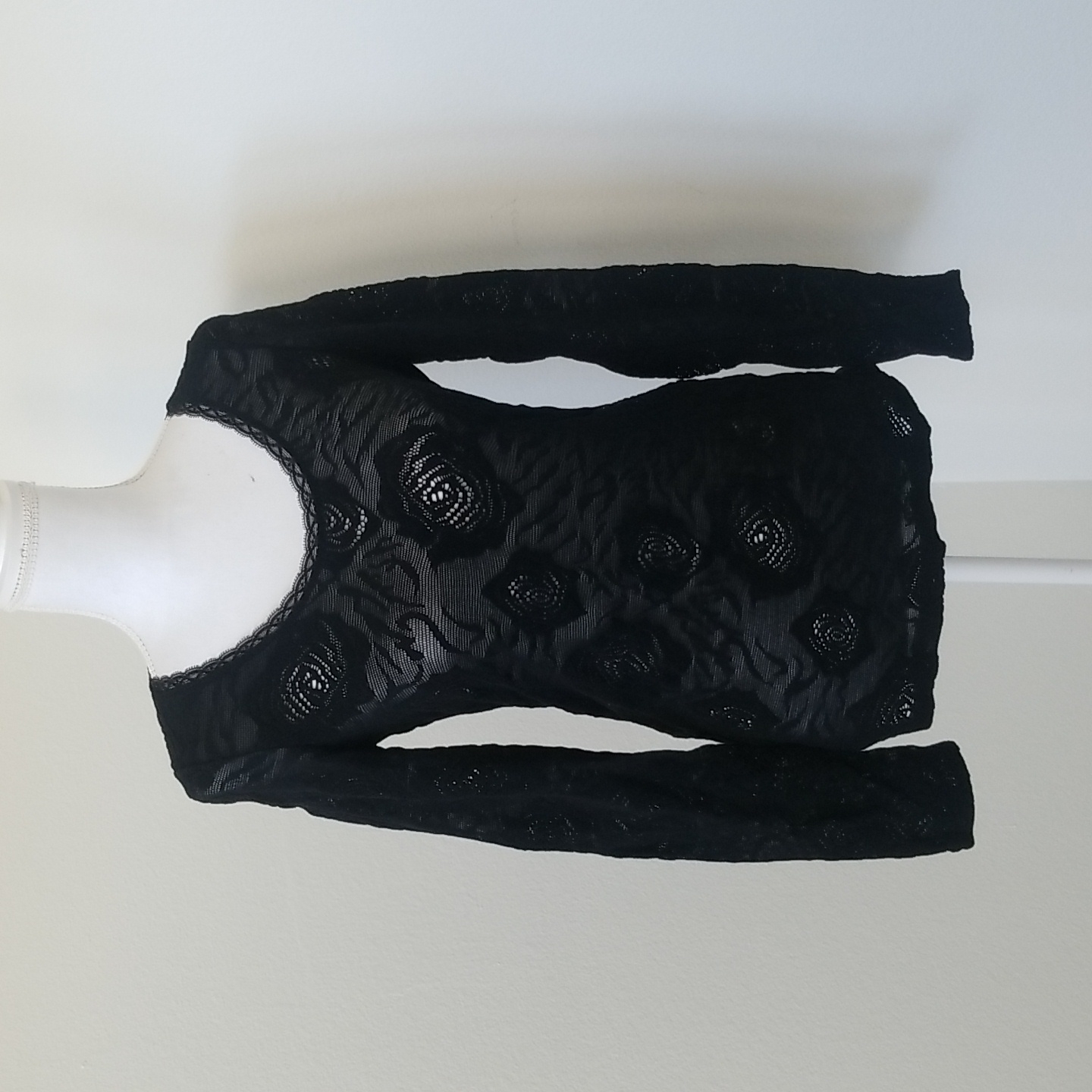 Wolford Black Floral Lace Long Sleeve Top Stretchy
